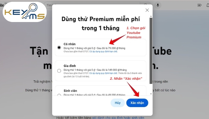 Bước đăng ký tài khoản YouTube Premium trên thiết bị máy tính