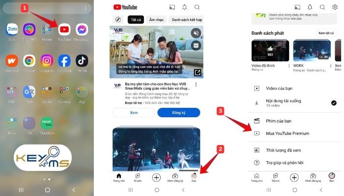 Đăng ký tài khoản YouTube Premium trên thiết bị điện thoại