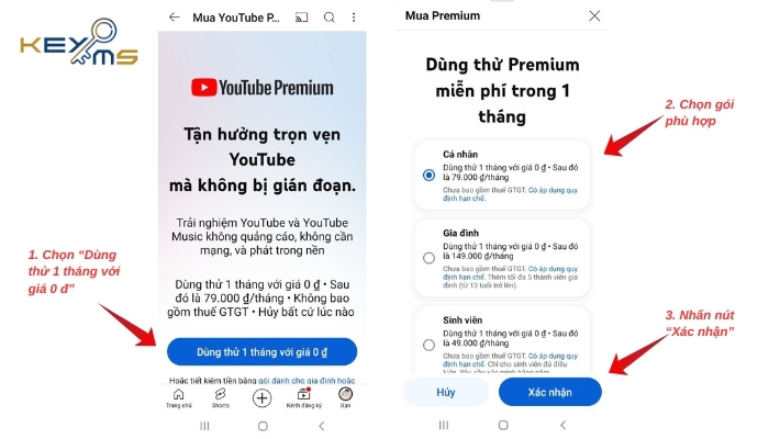 Các bước đăng ký tài khoản YouTube Premium trên thiết bị điện thoại