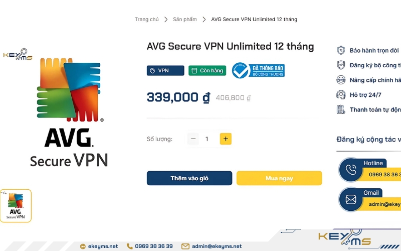 Chọn AVG Secure VPN và tiến hành mua hàng