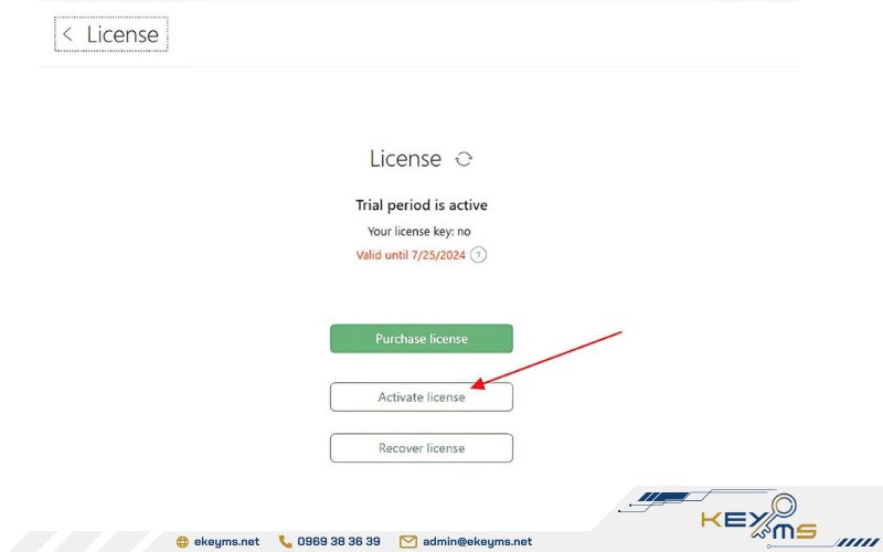 Nhấn Activate License để tiếp tục kích hoạt.