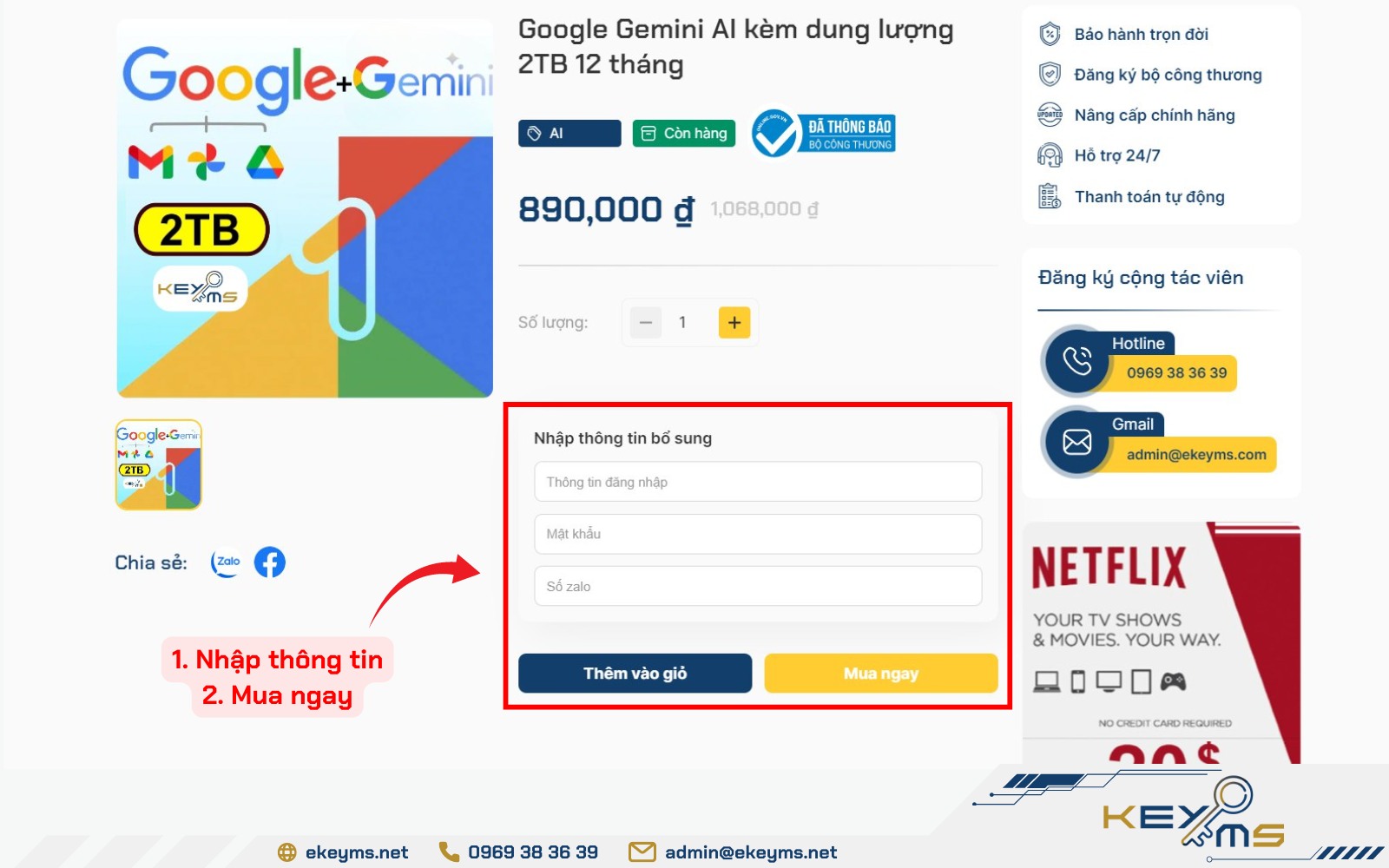 Chọn nút Mua ngay để nâng cấp tài khoản Gemini AI