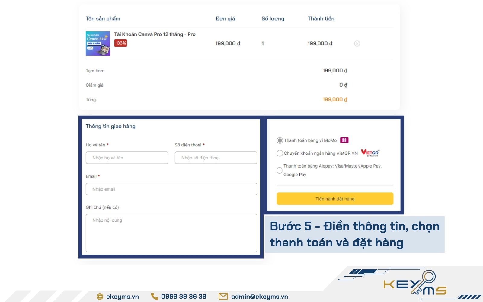 Điền thông tin và hoàn tất mua mua tài khoản Canva Pro