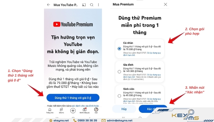 Các bước đăng ký tài khoản YouTube Premium trên thiết bị điện thoại