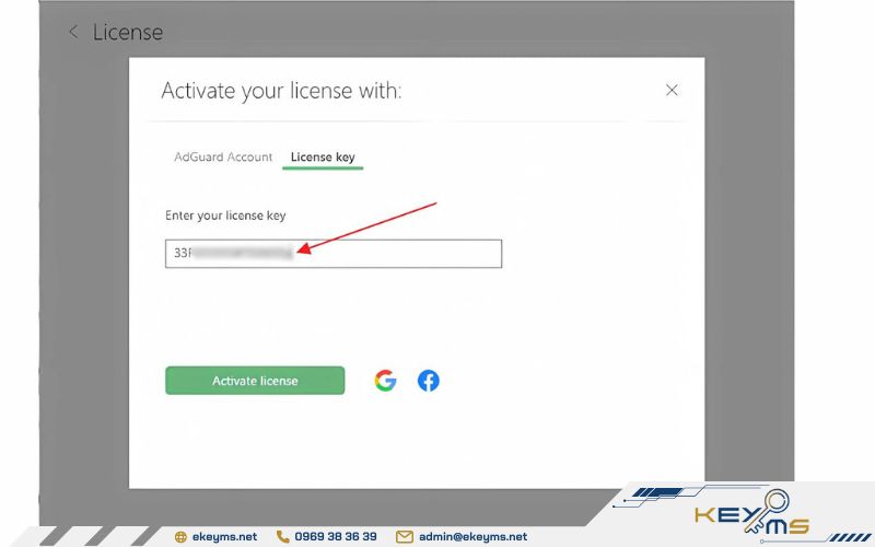 Nhập key để hoàn tất quá trình kích hoạt