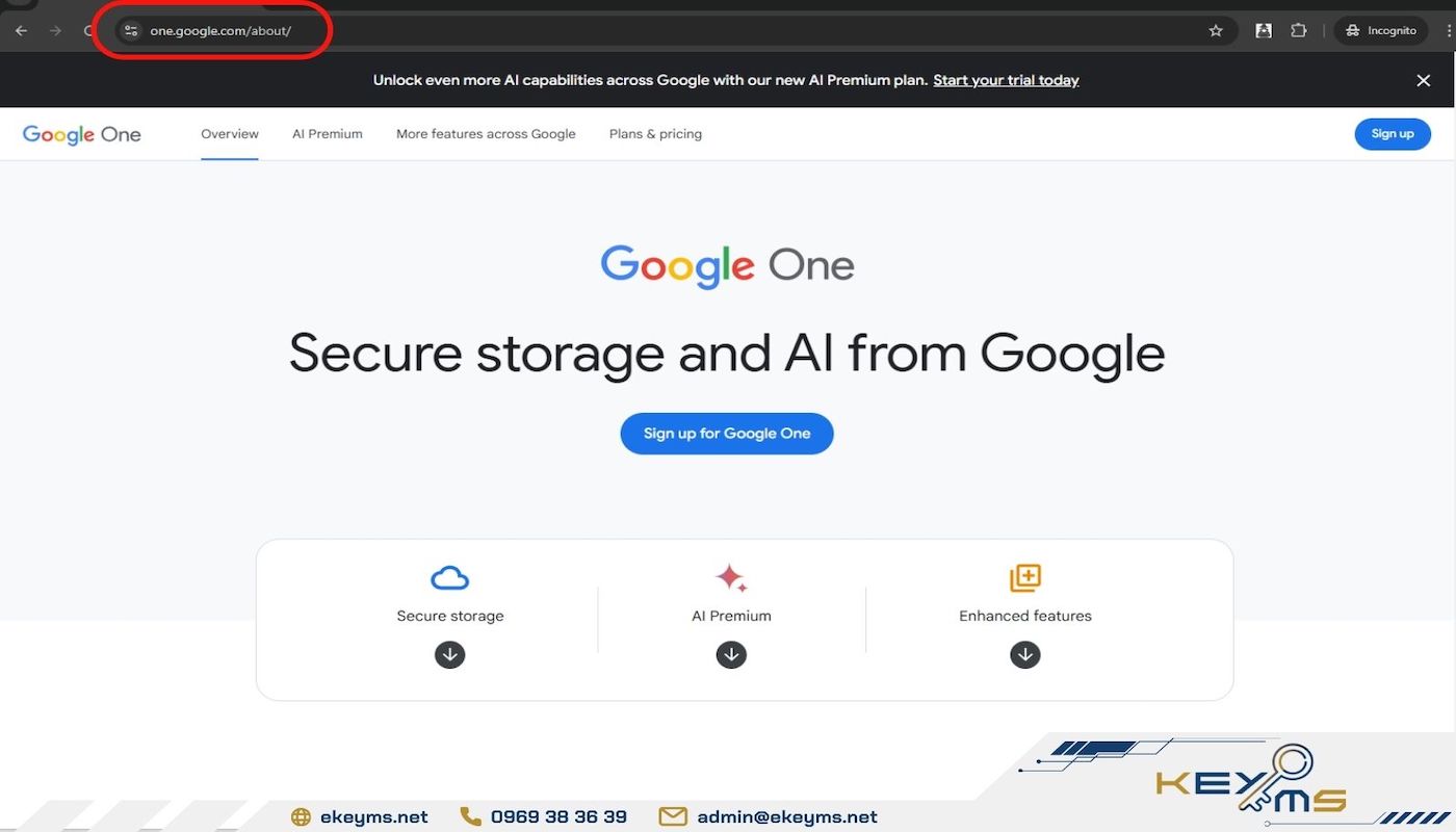 Cách đăng ký Google One trên trang web chính thức