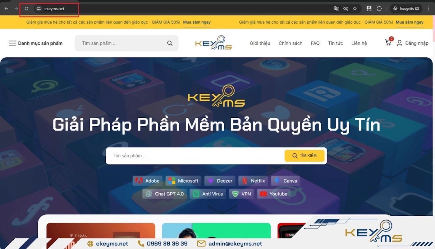 Truy cập web Ekeyms.net để tiến hành nâng cấp gói Youtube Premium