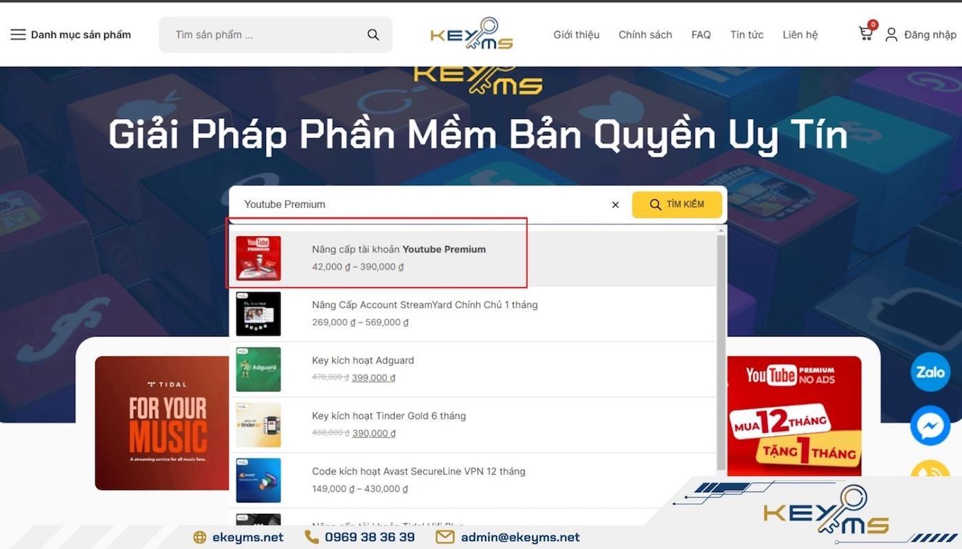 Tìm kiếm cụm từ "Youtube Premium" trên thanh search