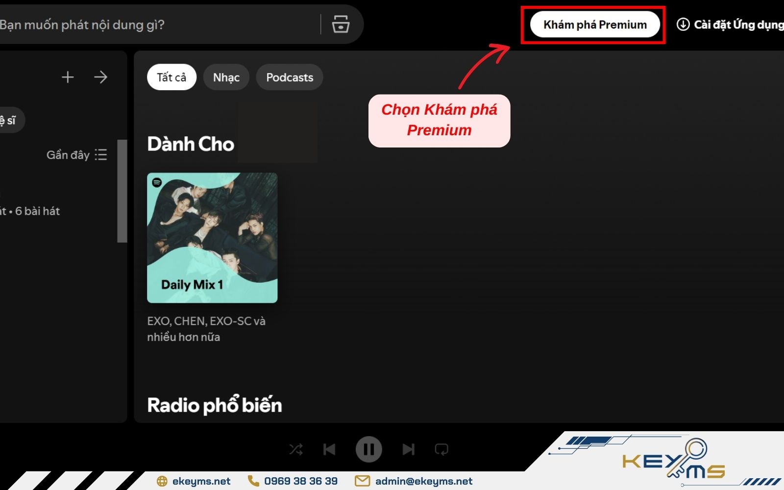 Chọn Khám phá Premium để trải nghiệm Spotify không giới hạn và nâng tầm âm nhạc của bạn