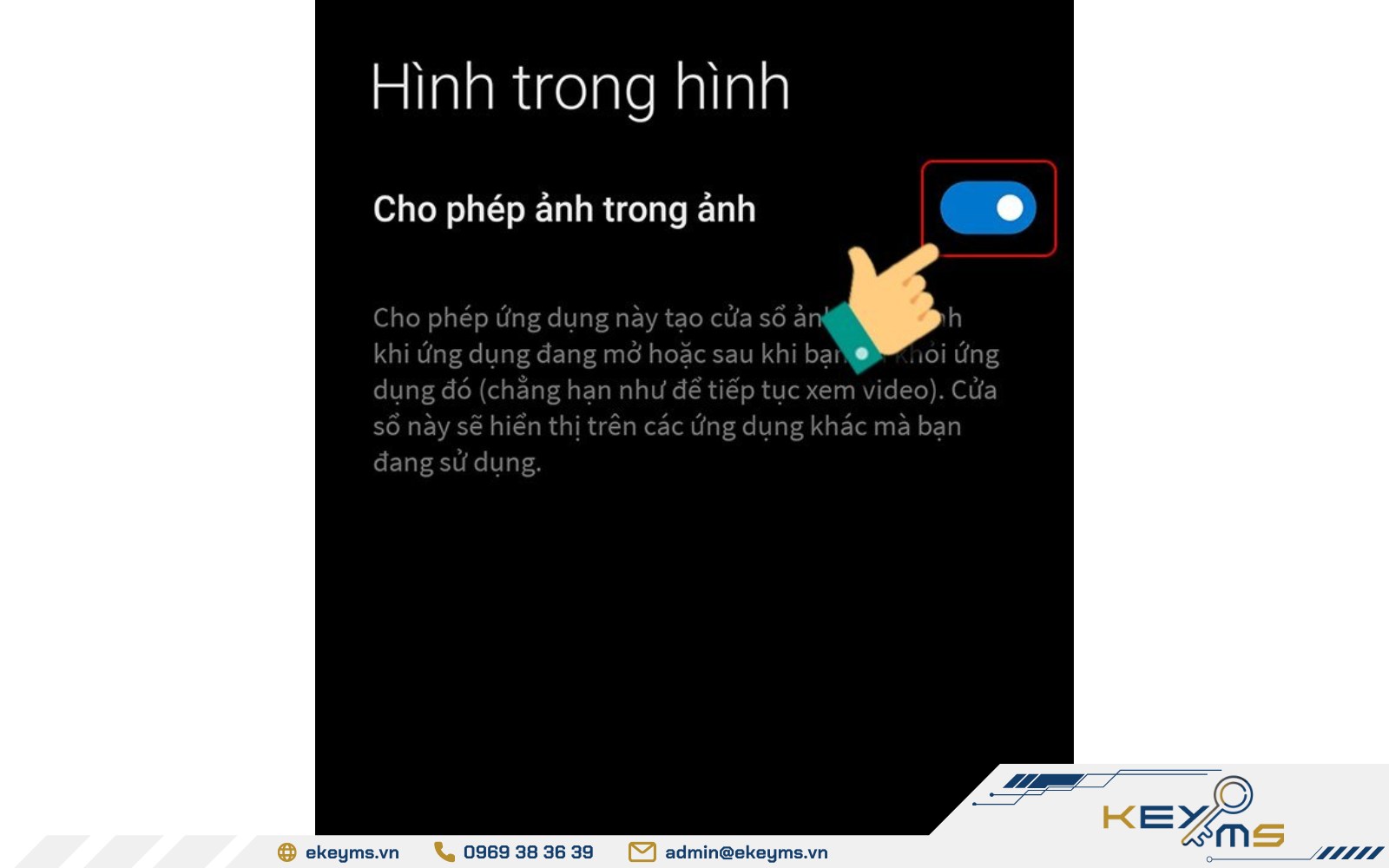 Gạt thanh ngang sang phải để bật quyền PiP cho YouTube.