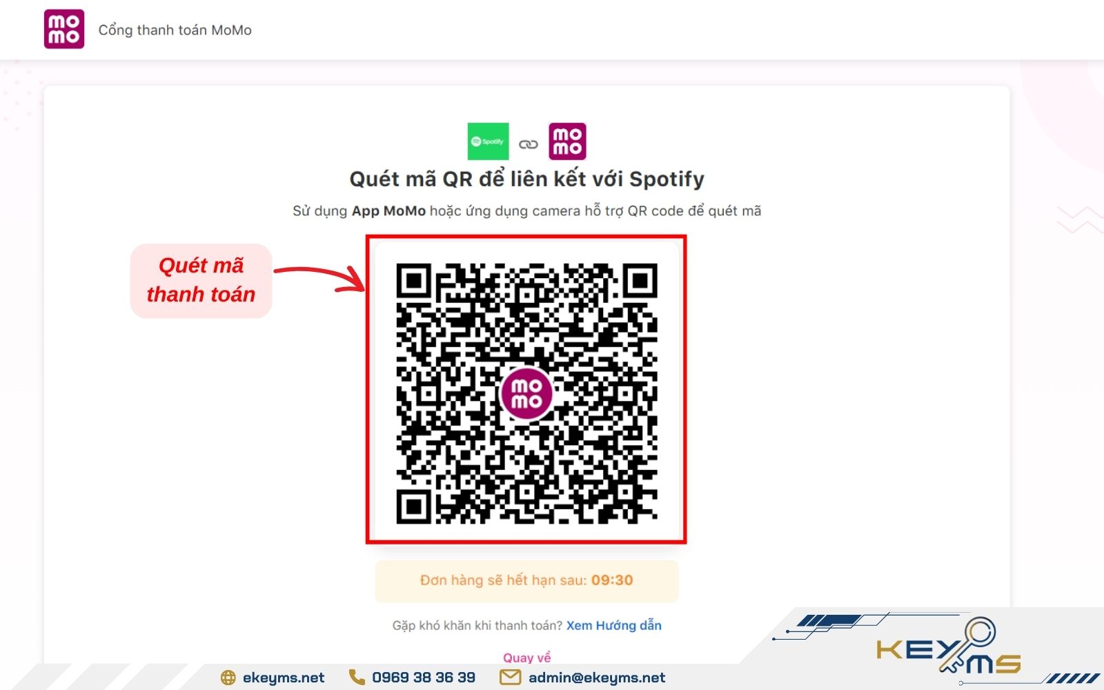 Quét QR code để hoàn tất đăng ký Spotify Premium qua Momo 