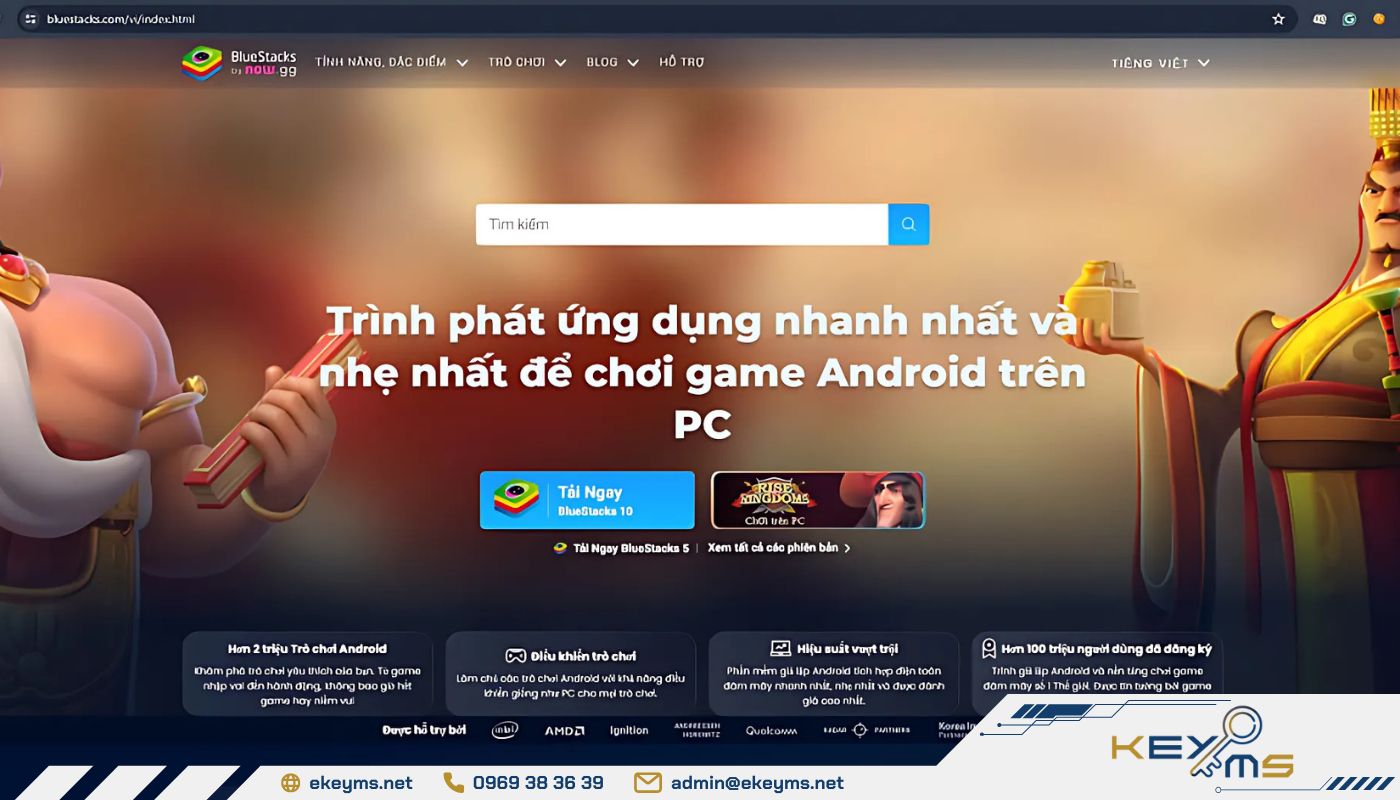 Truy cập trang chủ BlueStacks và tải phần mềm nhanh chóng