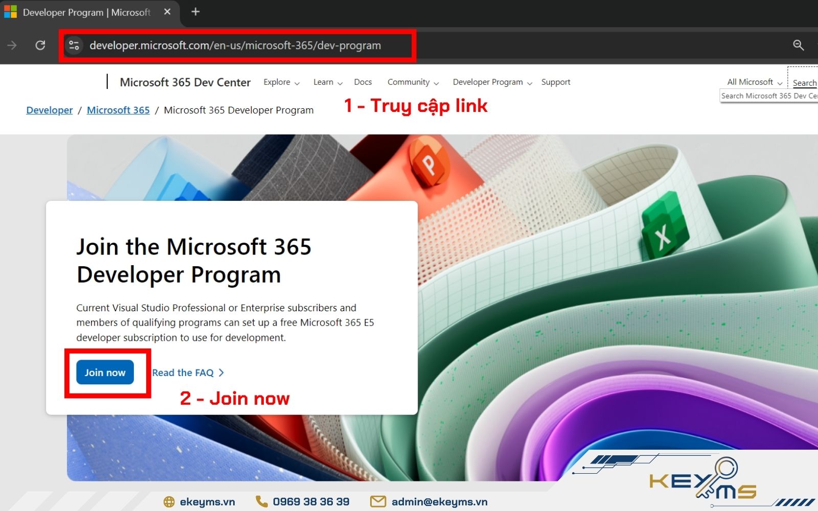 Tham gia ngay với nút Join Now tại link chính thức của Microsoft