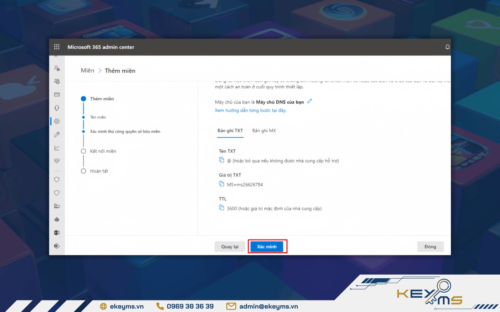 Cách xác minh quyền sở hữu tên miền trên Microsoft 365