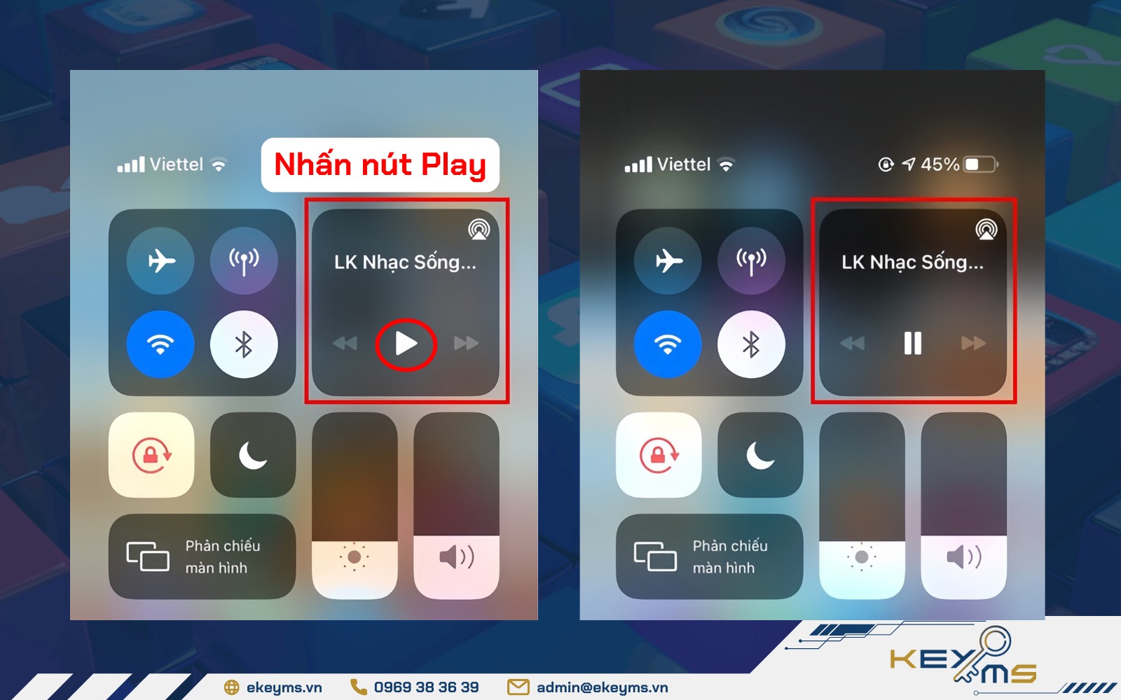 Nhấn nút Play trên thanh trạng thái của iPhone để bật nghe nhạc