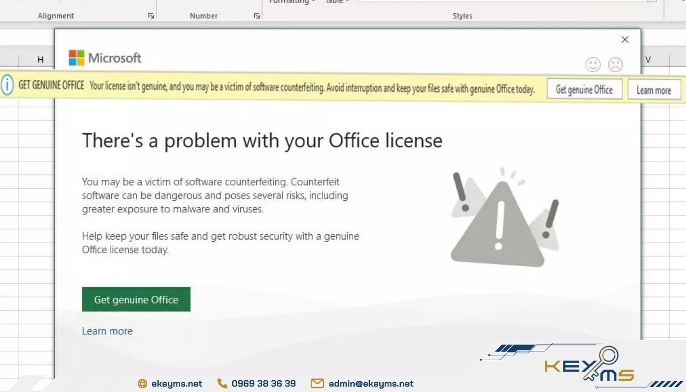 Lỗi Get Genuine Office xảy ra do key kích hoạt không hợp lệ, bản crack