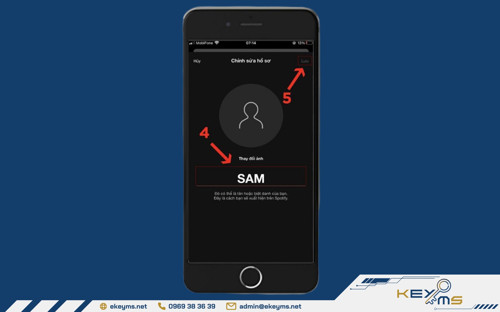 Nhấn "lưu" để hoàn tất sau khi chỉnh sửa tên tài khoản Spotify