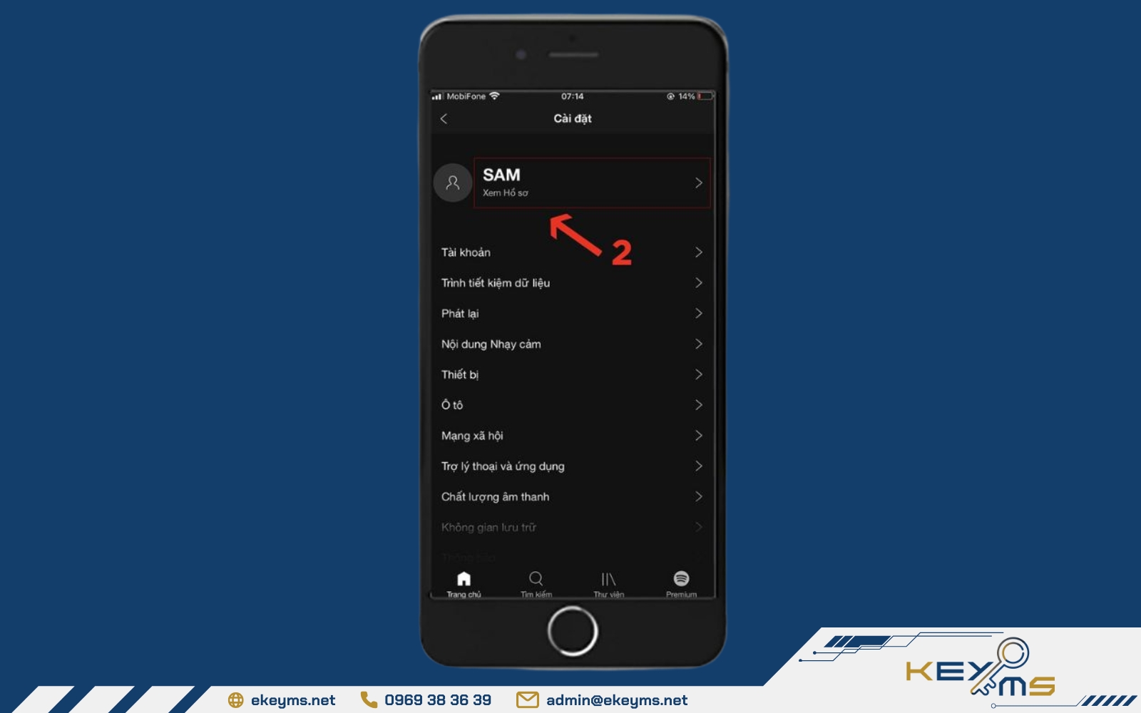Nhấn chọn "xem hồ sơ" để xem thông tin cá nhân trên Spotify