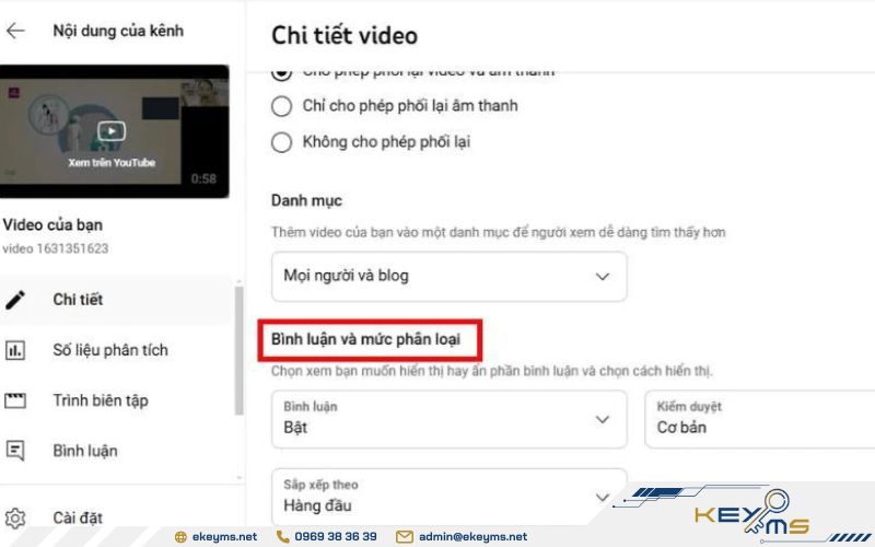 Tiếp đến, vào mục Bình luận và mức phân loại