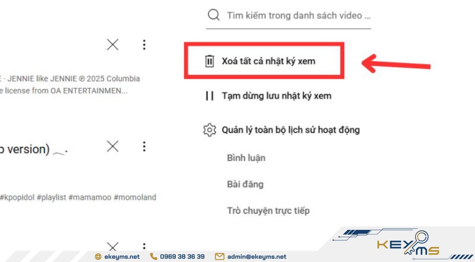 Nhấn chọn Xóa tất cả lịch sử xem để hoàn tất tắt đề xuất video