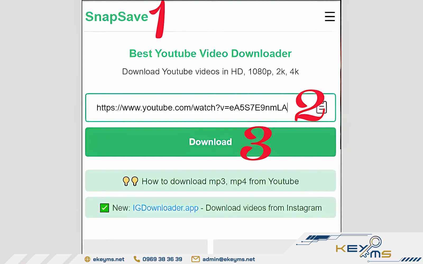 Dán link YouTube vào trang web https://snapsave.io/en52