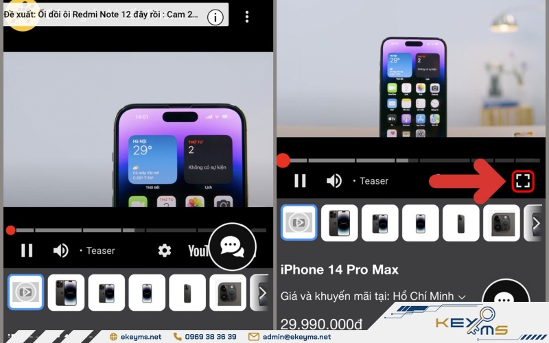 Click vào chế độ xem toàn màn hình