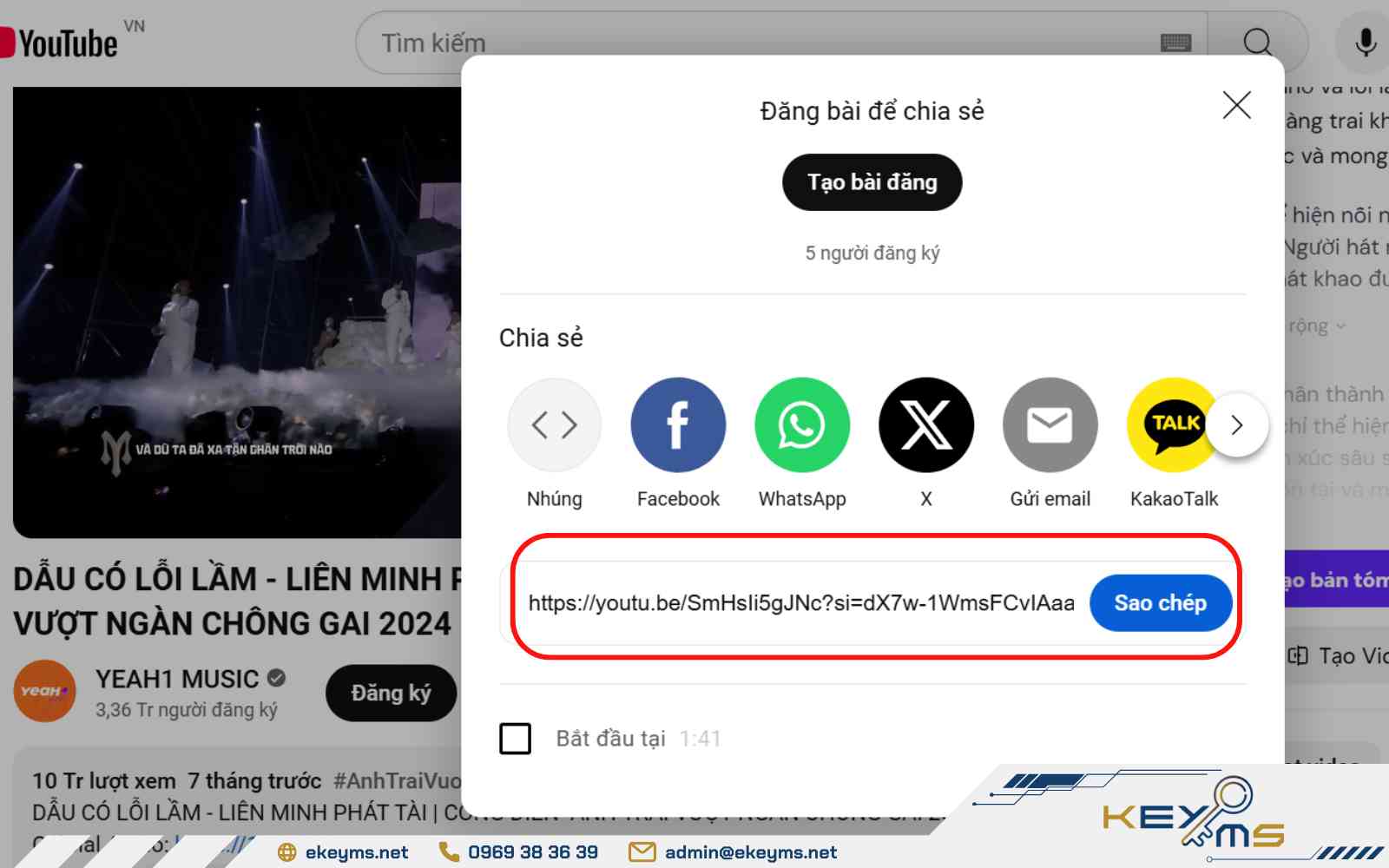 Sao chép URL của video
