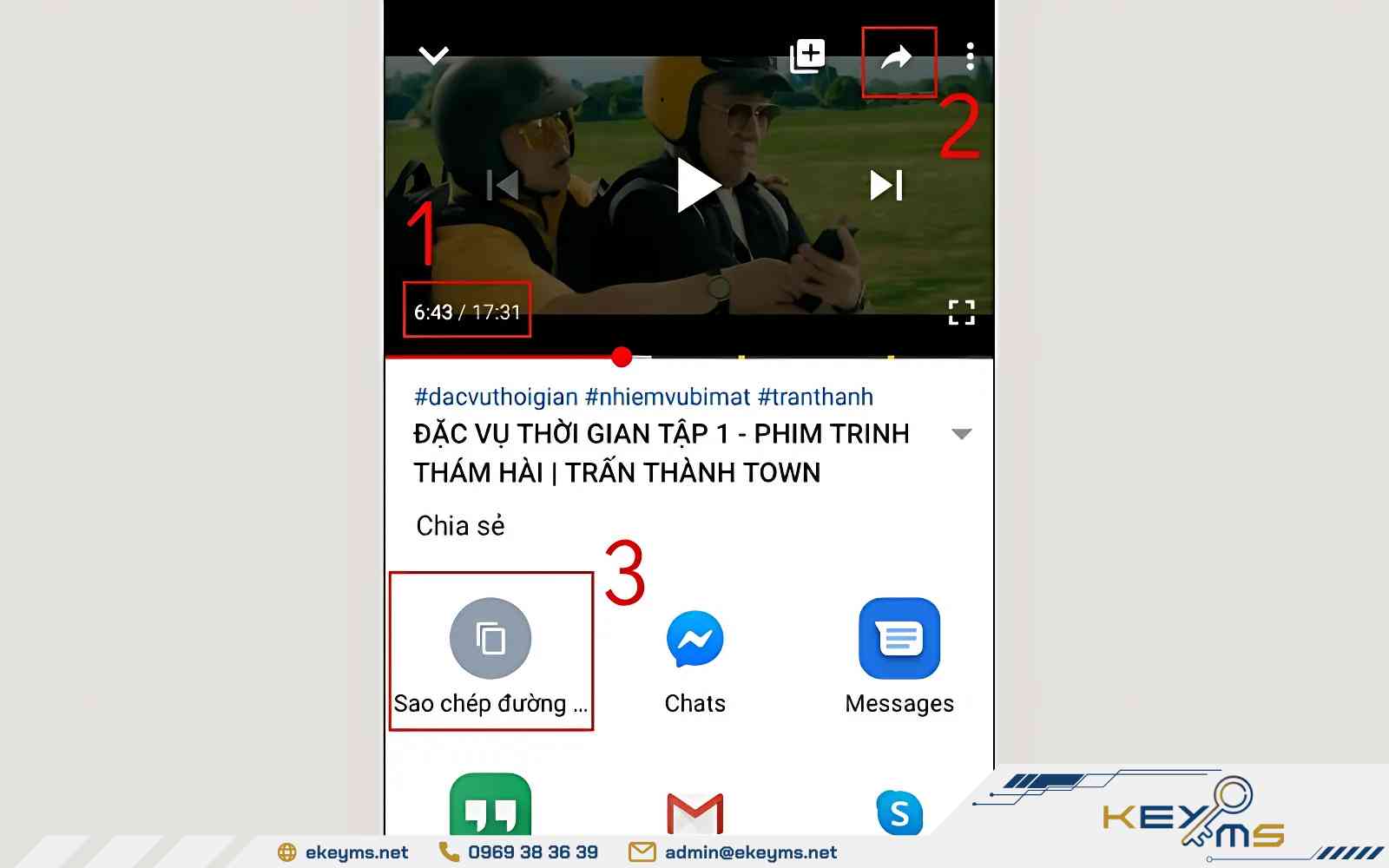 Chọn sao chép đường liên kết video YouTube