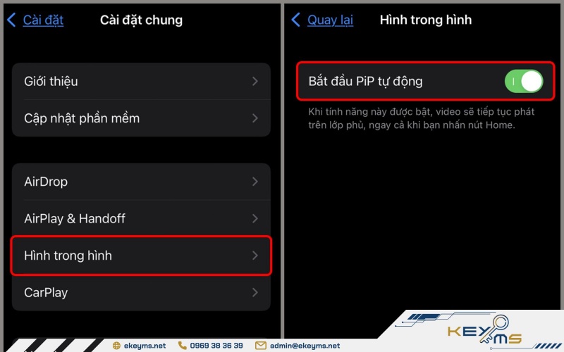 Vào cài đặt thiết lập tính năng PiP