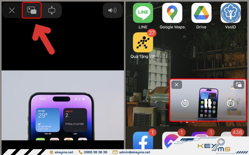 Click vào biểu tượng PiP