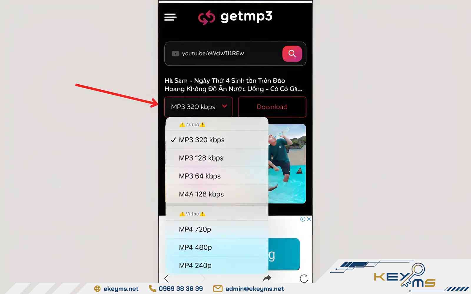Lựa chọn định dạng phù hợp và nhấn vào chữ “Download”