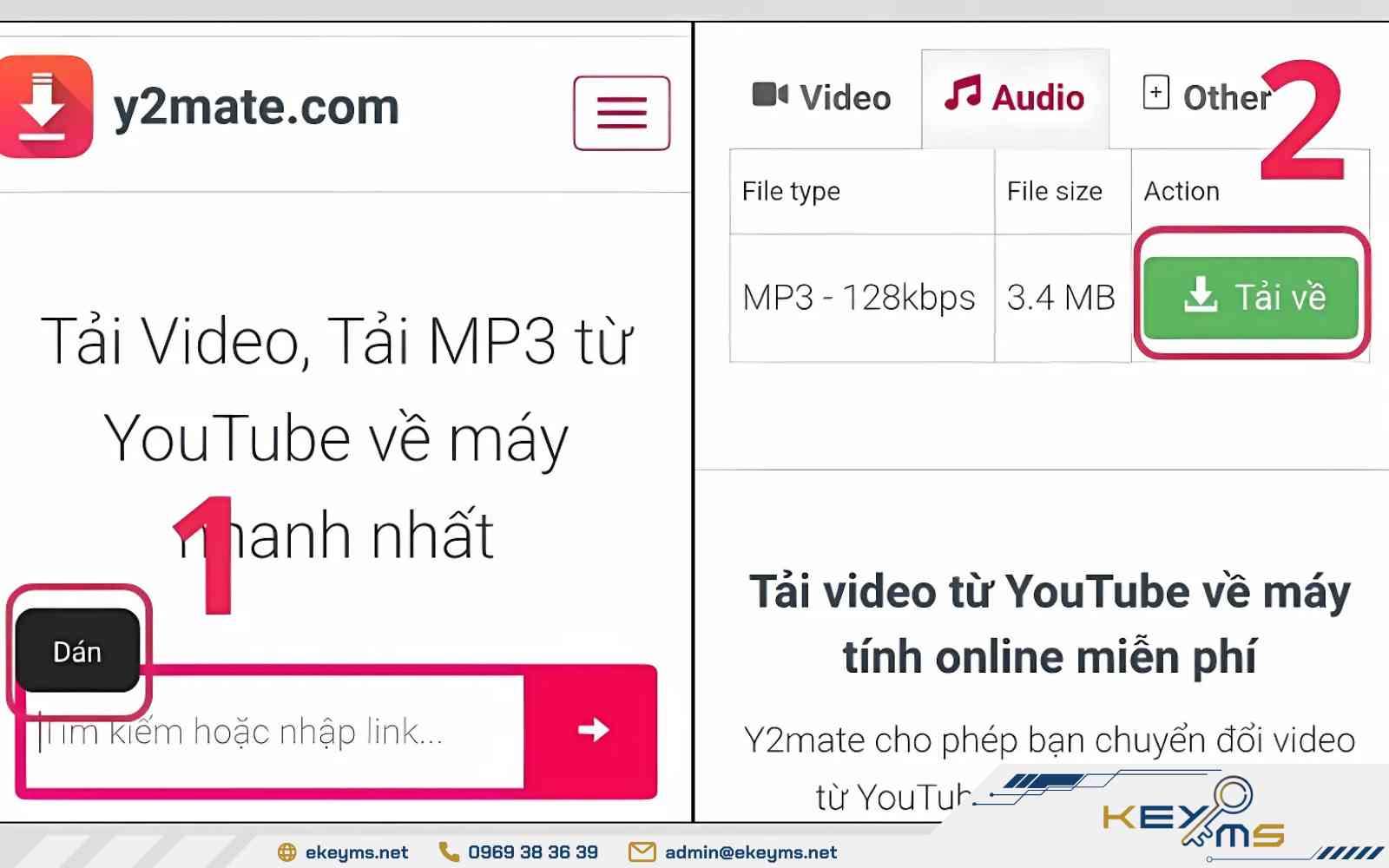 Dán link liên kết, sau đó chọn mục Audio và nhấn “Tải về”