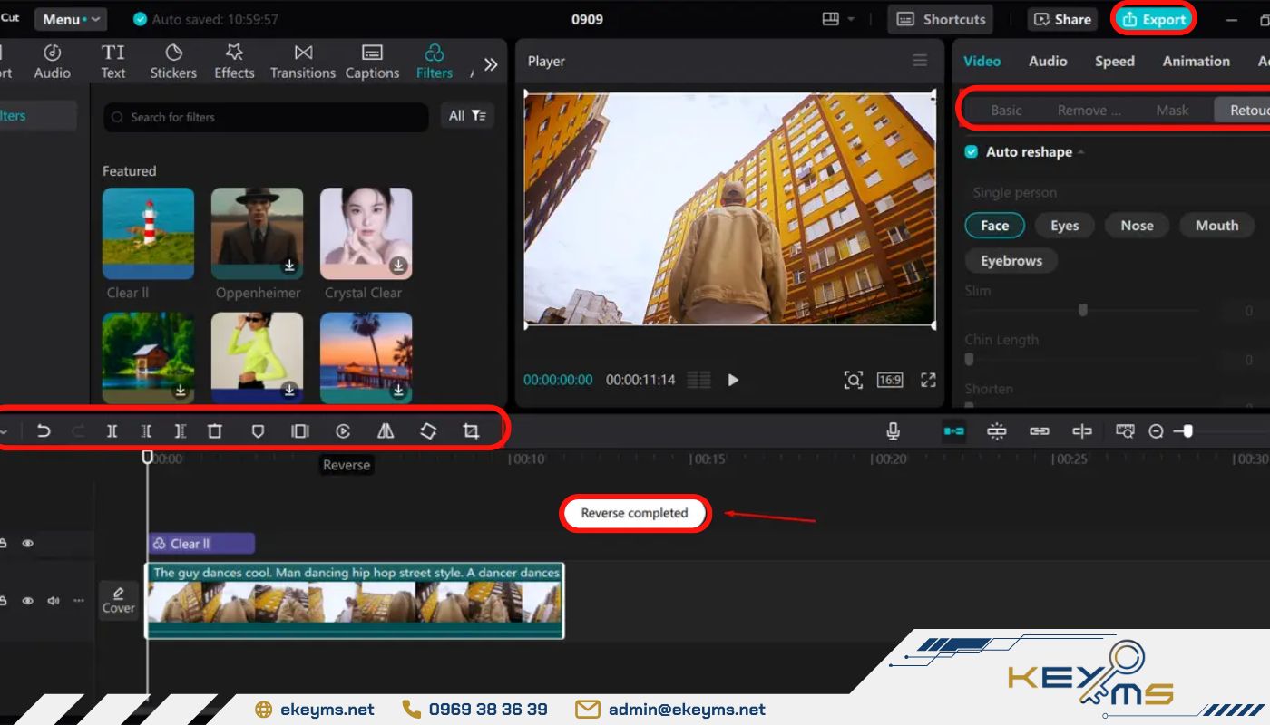 Kéo video vào dòng thời gian và chọn “Đảo ngược”