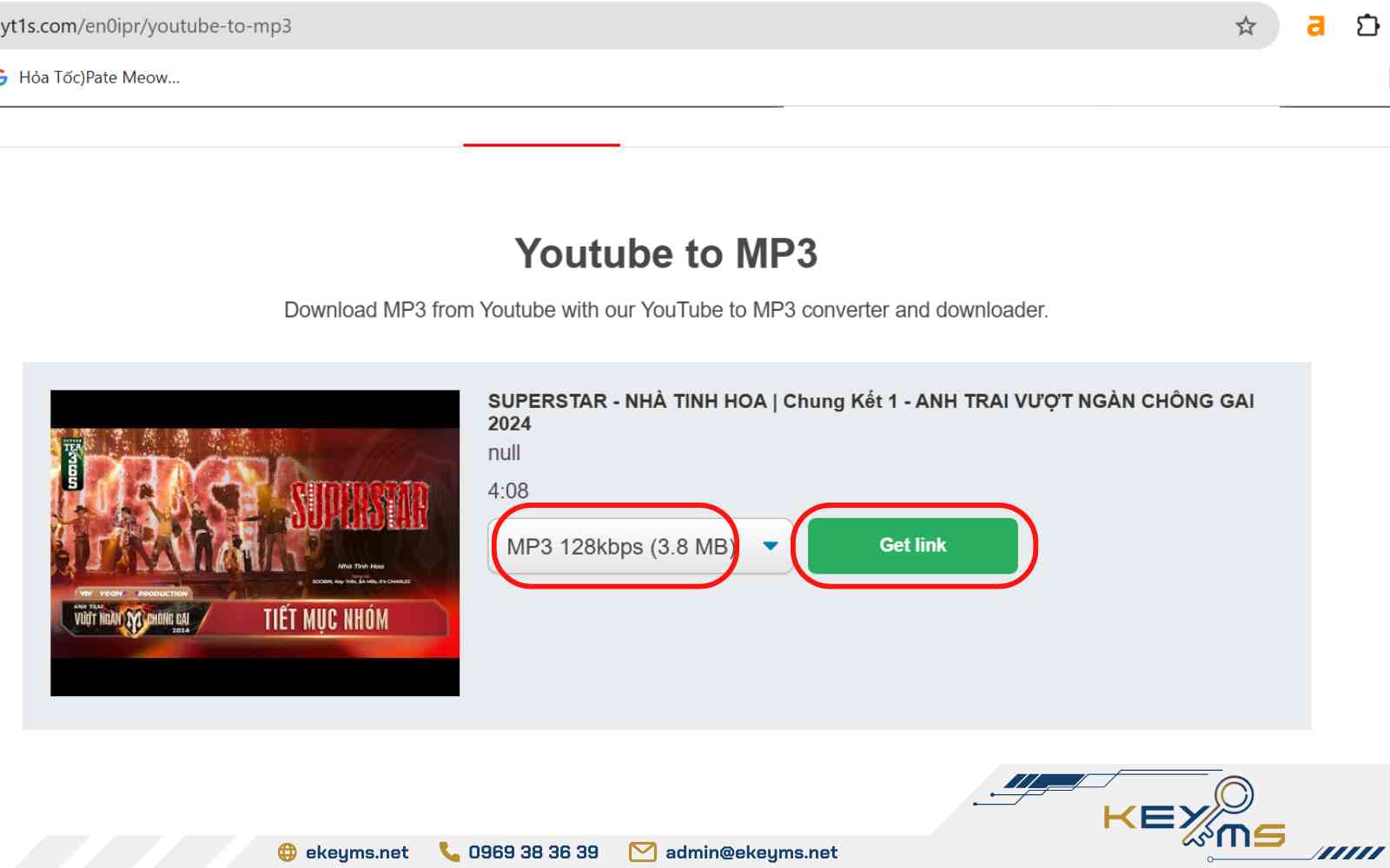 Chọn định dạng của Audio và nhấn “Get link”