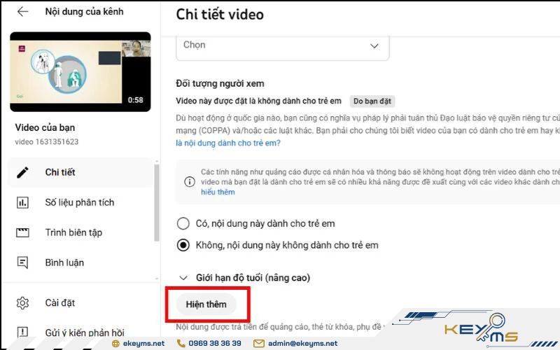 Nhấn chọn Hiển thị thêm trong phần Chi tiết video