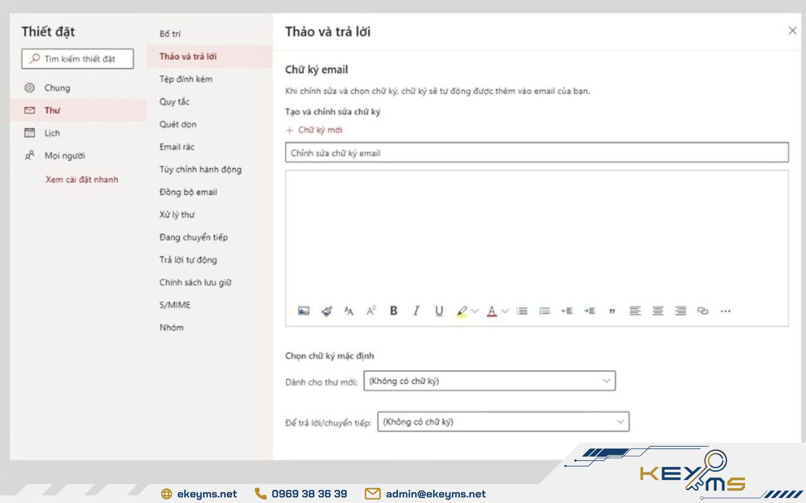 Nhấn chọn mục Soạn và trả lời trong cài đặt Thư của Outlook