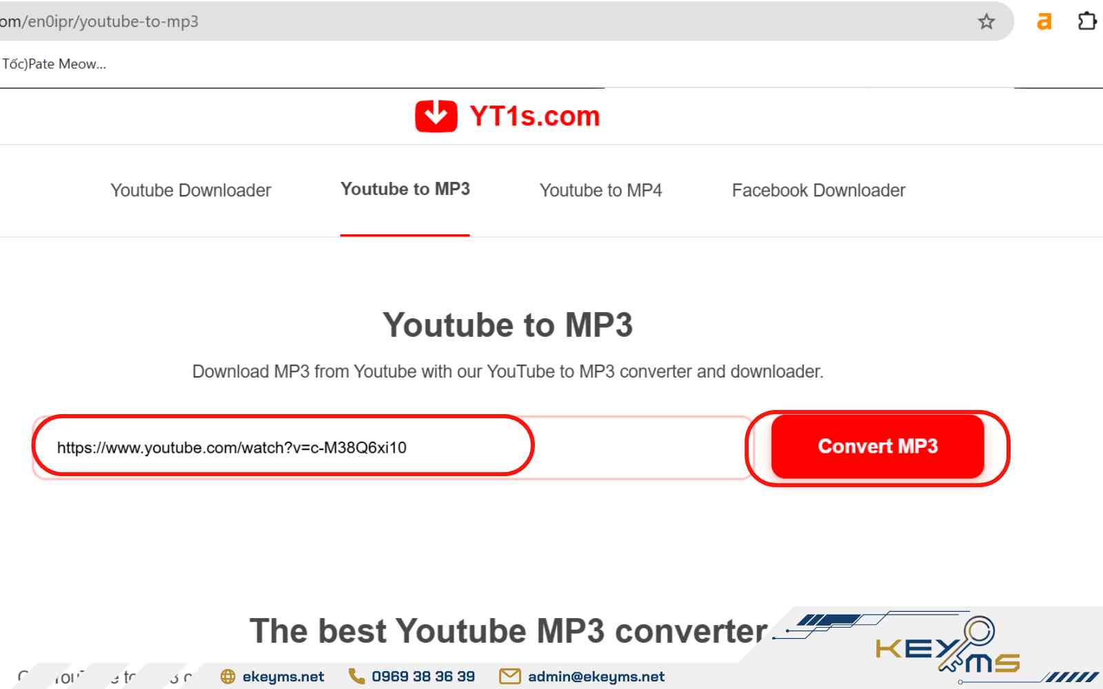 Dán link video vào website YT1s và nhấn “Convert MP3”