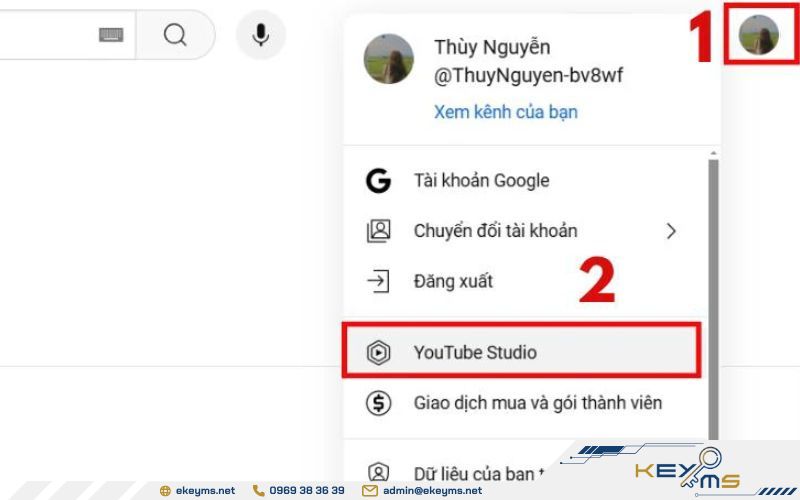 Đăng nhập tài khoản và chọn YouTube Studio