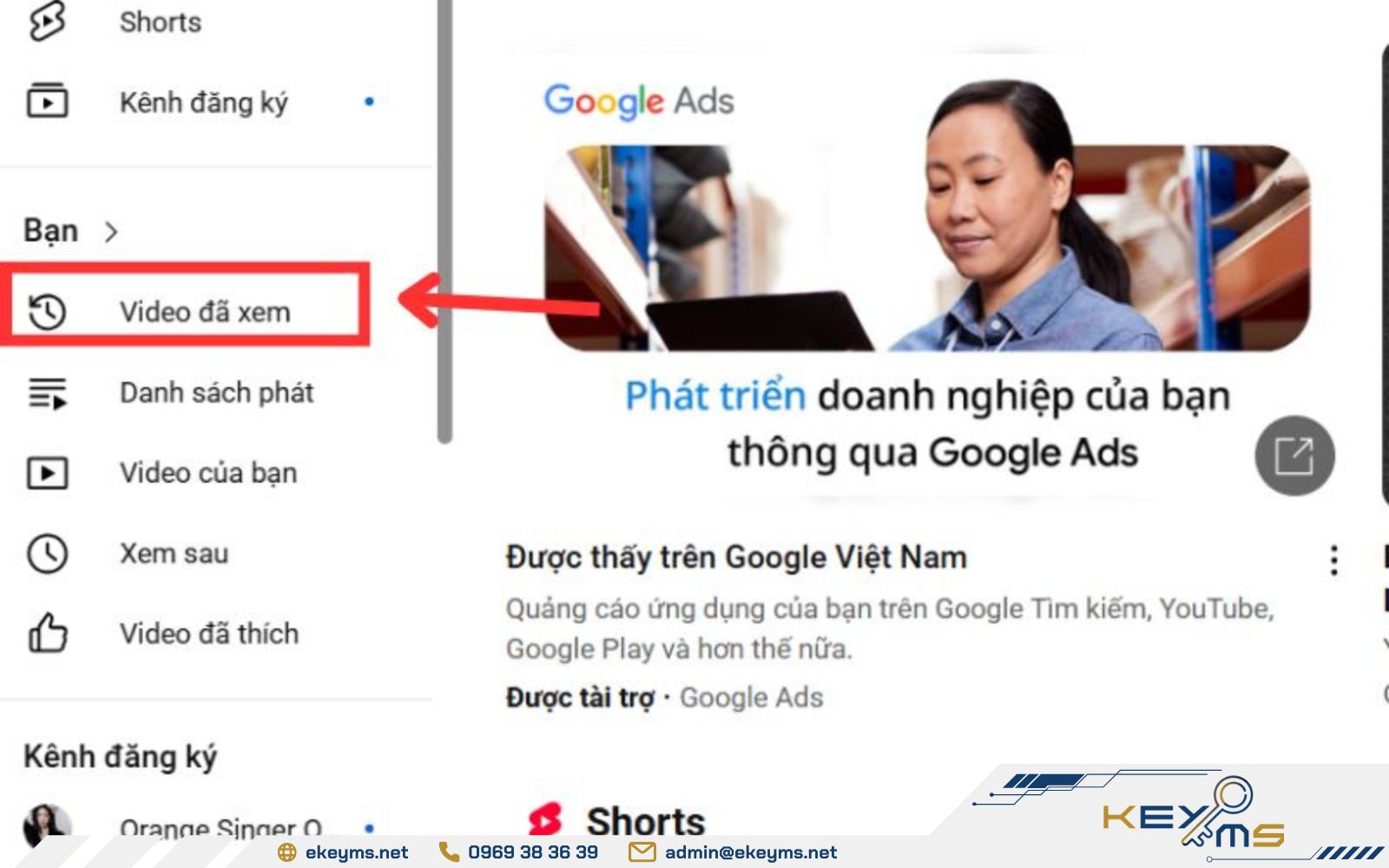 Mở YouTube và truy cập vào mục Video bạn đã xem