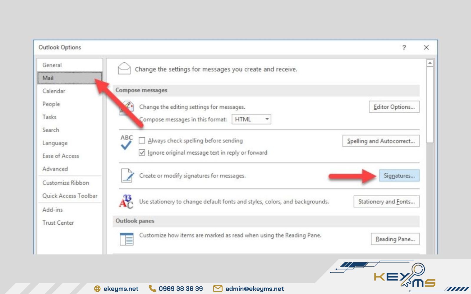 Chọn phần Signature trong mục Mail