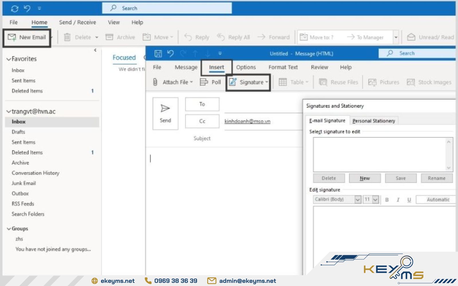 Cách tạo chữ ký Outlook trên Windows