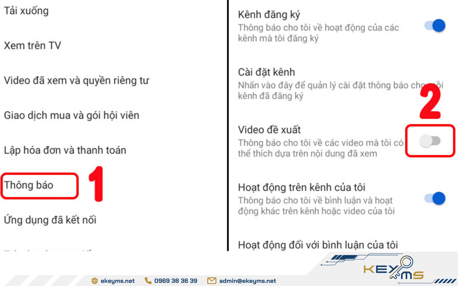 Chuyển chế độ Video đề xuất sang OFF
