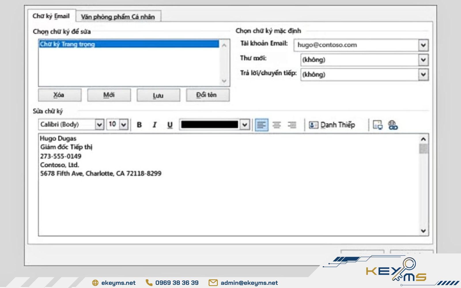 Thiết lập tạo chữ ký trong Outlook và nhấn lưu