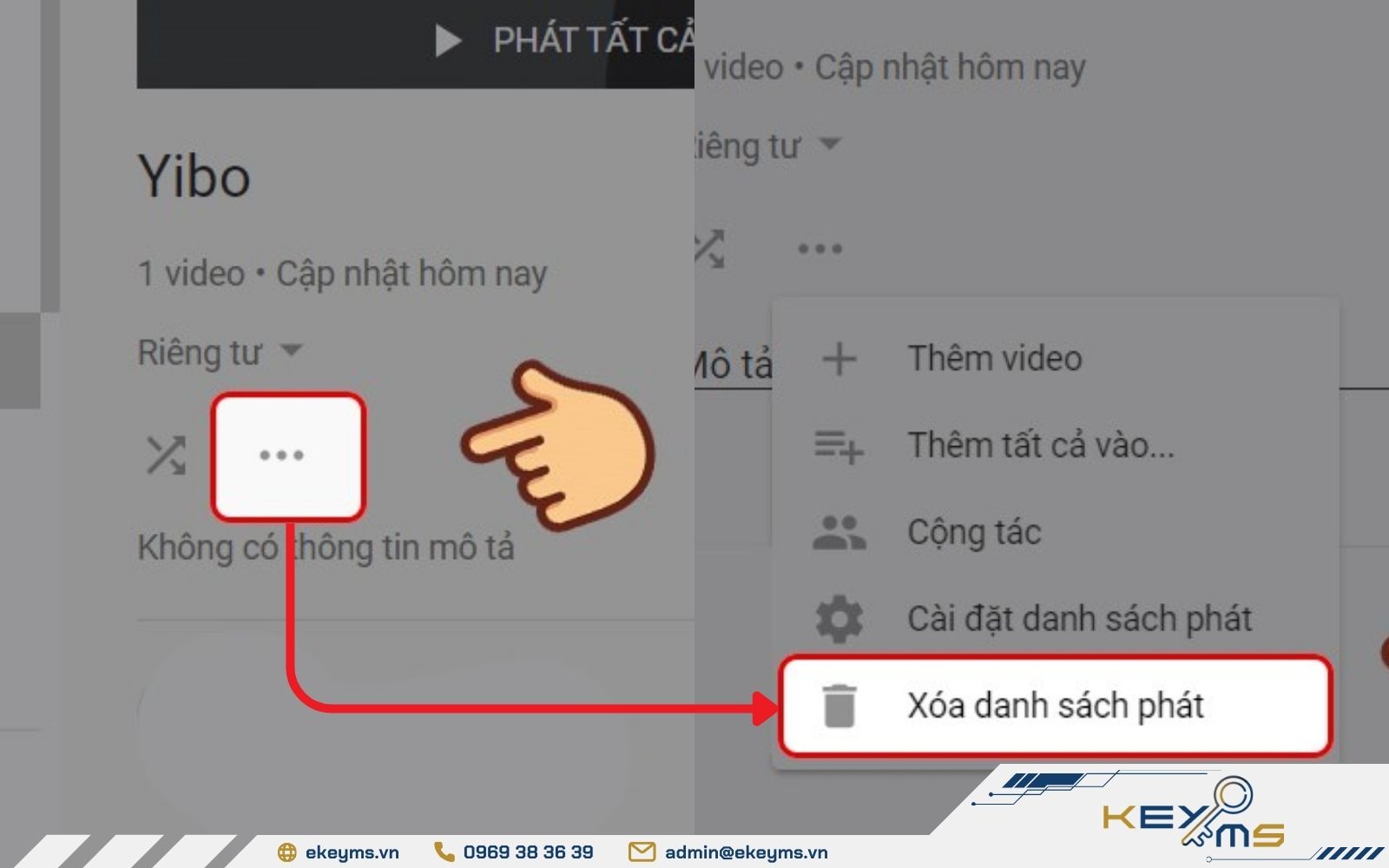 Nhấn dấu ba chấm để tiến hành xóa danh sách phát