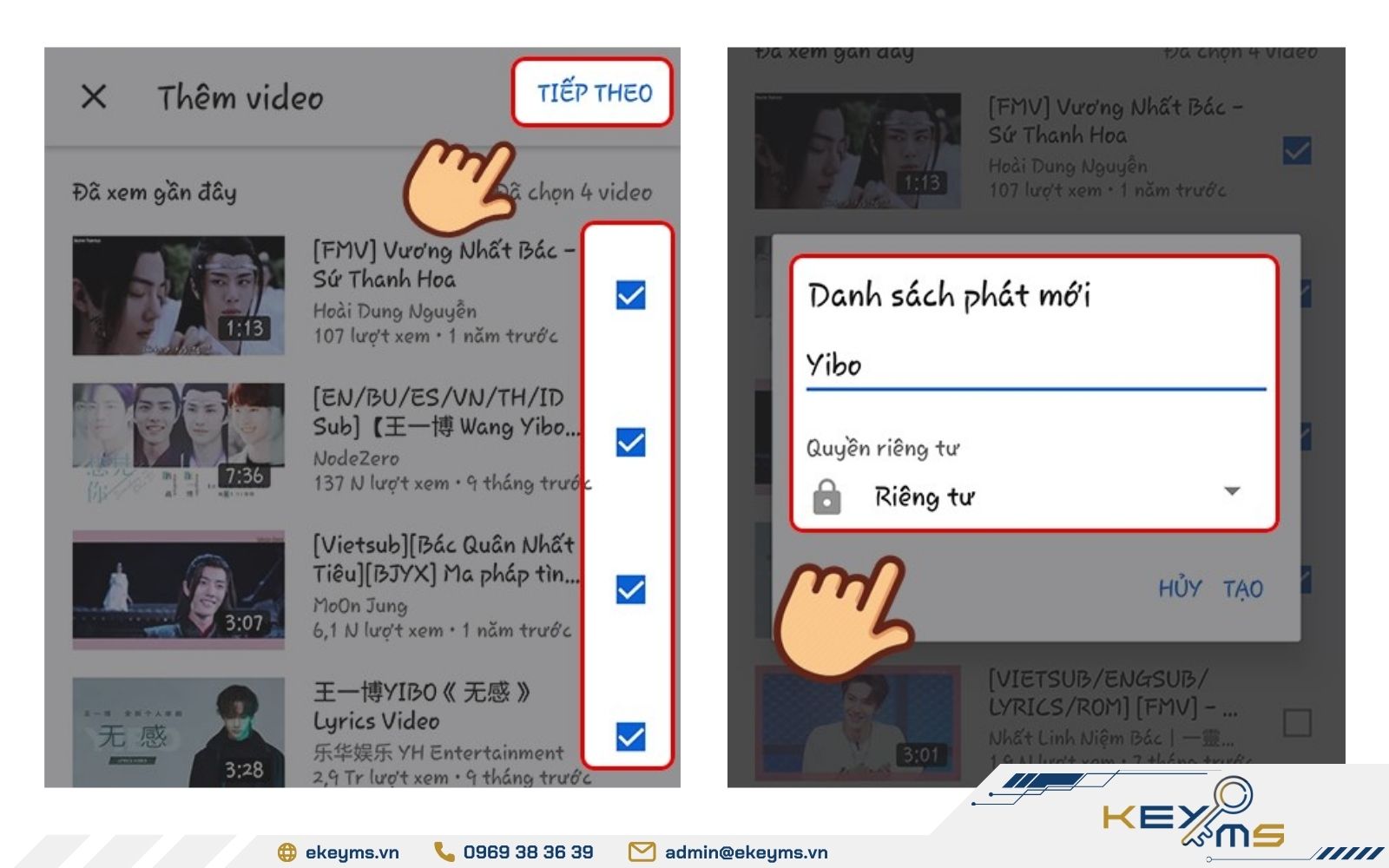 Tùy chọn video cần thêm vào playlist và chỉnh sửa tên tiêu đề