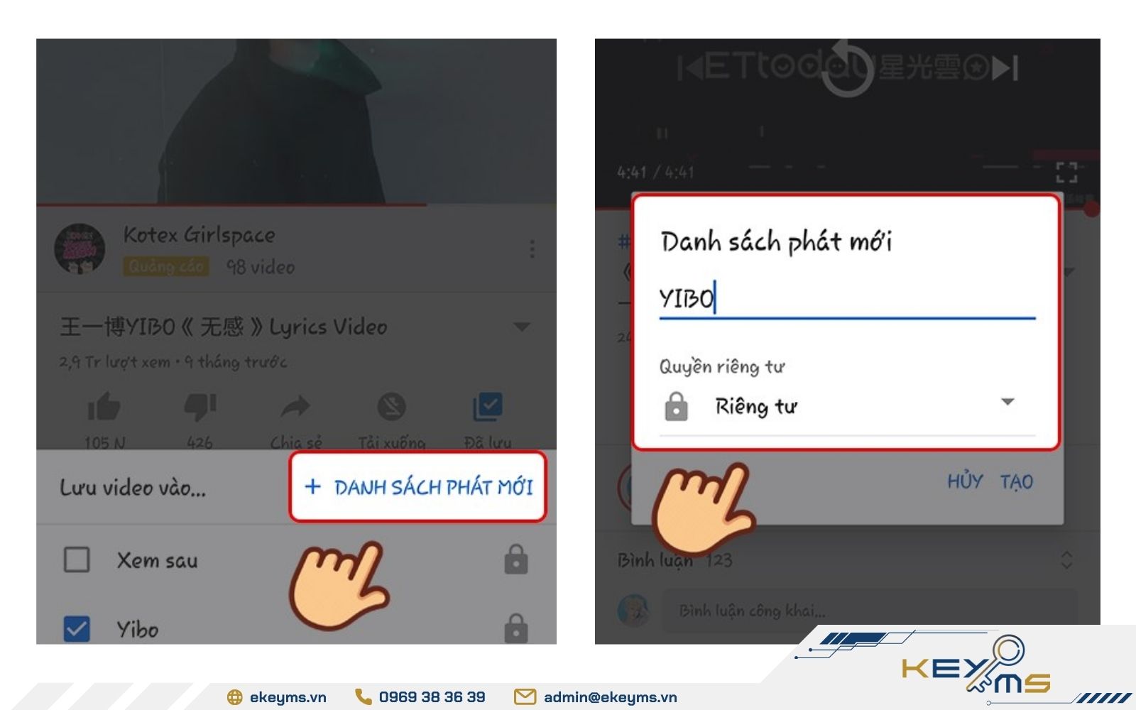 Lần lượt tùy chọn tạo danh sách mới và chỉnh sửa tiêu đề, thiết lập quyền