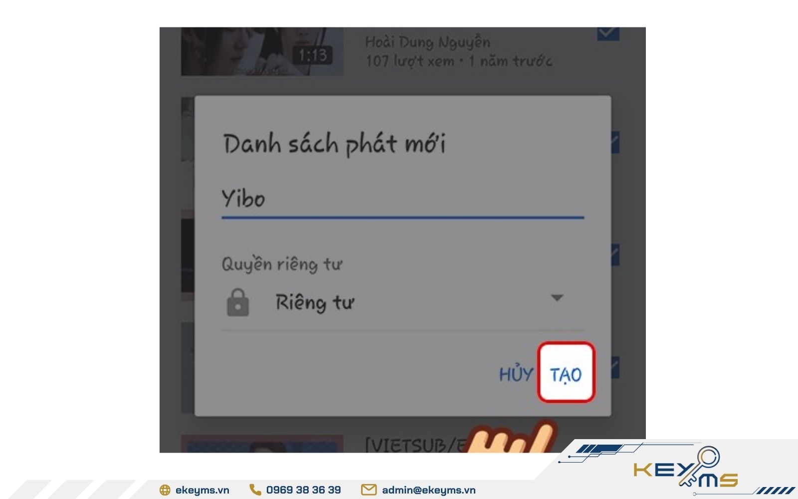 Bấm "Tạo" để tiến hành tạo danh sách phát mới