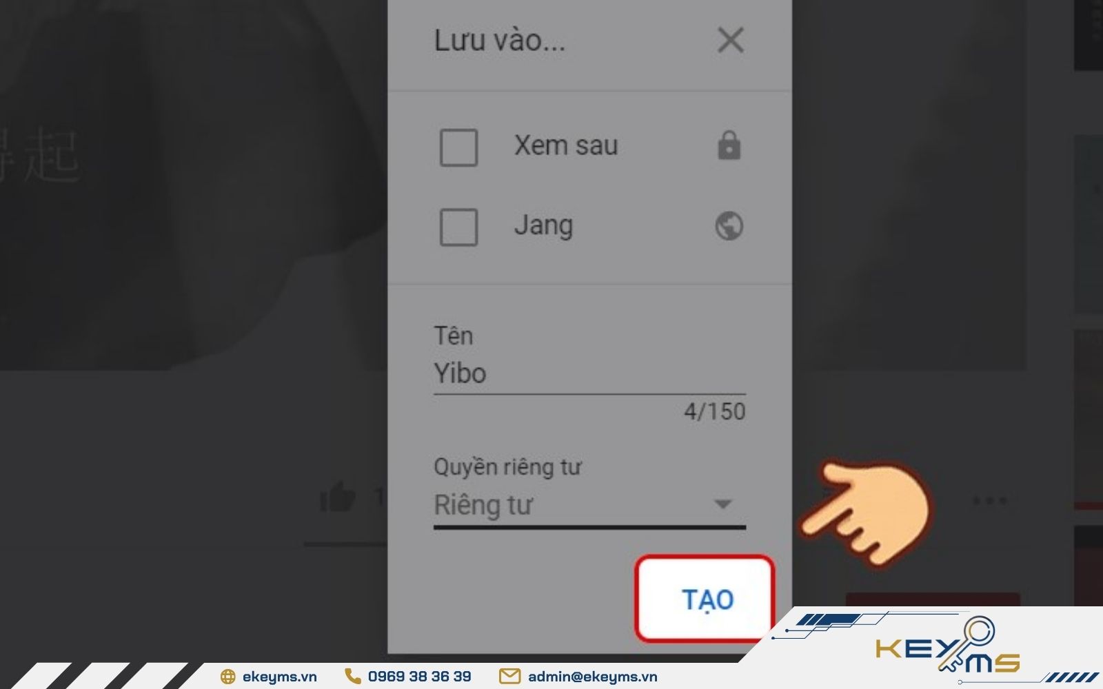 Nhấn nút "Tạo" để hoàn tất tạo danh sách phát trên YouTube