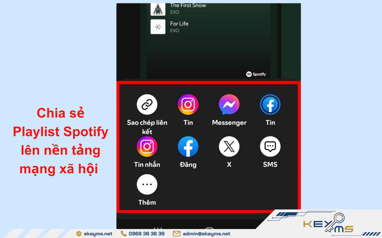 Tùy chọn chia sẻ playlist spotify lên mạng xã hội