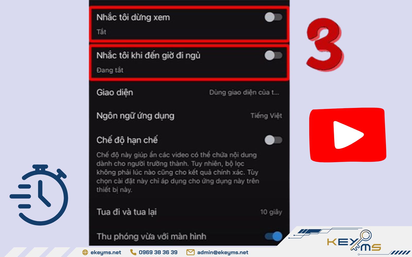 Trong cài đặt, tùy chọn bật nhắc tôi dưungf xem hoặc nhắc tôi đến giờ đi ngủ